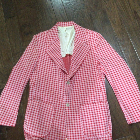 Fun and very funky, vintage leisure suit, red and white check. Size medium - Picture 2 of 12